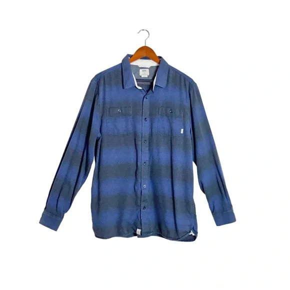 Vans Blue/Grey Striped Long Sleeve Button Front Flannel Shirt - Picture 1 of 6